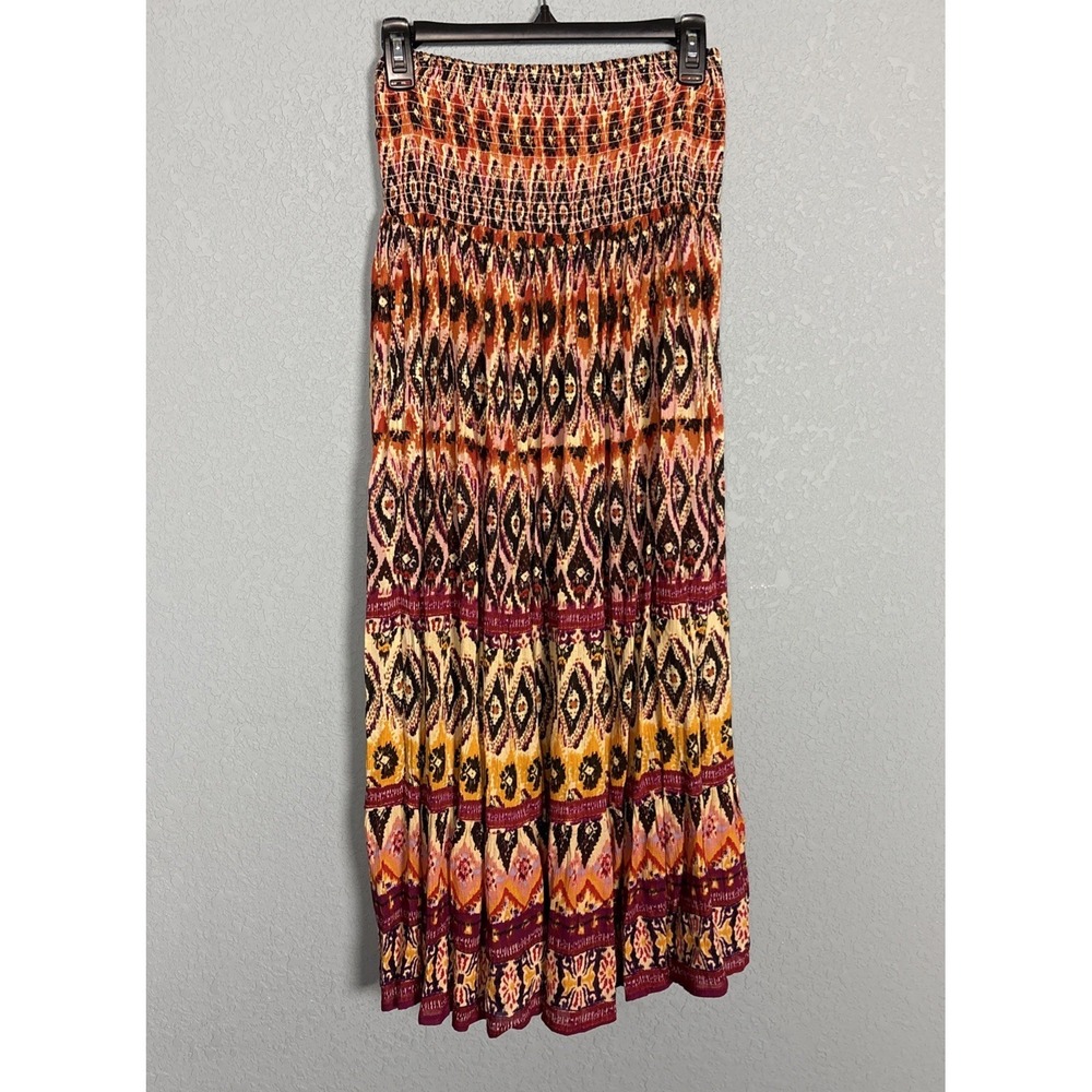 Cute Options Strapless Boho Midi Sun Dress Smocked Rayon One Size Festival Skirt